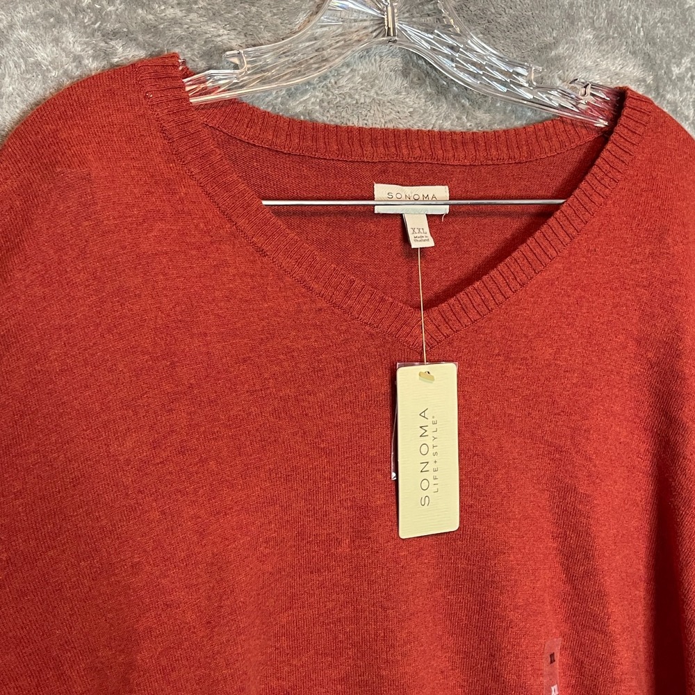 Sonoma Men Orange Cotton VNeck Sweater 2XL Cinnamon Classic Preppy Old Money NWT